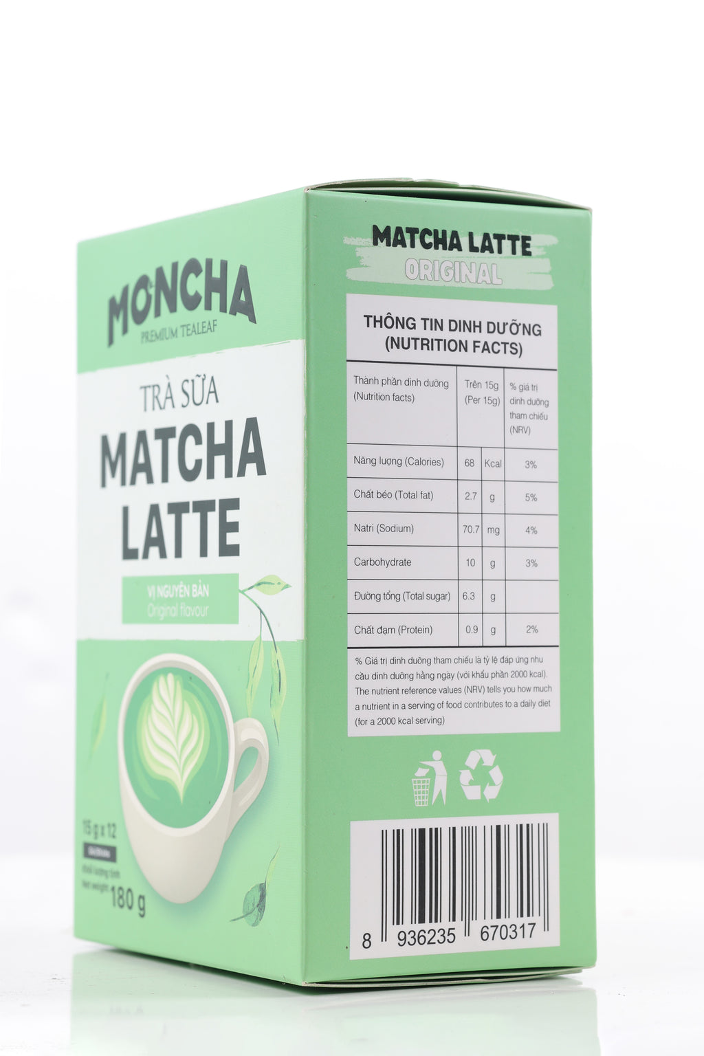 MONCHA Matcha Latte Original – Seitenansicht Verpackung