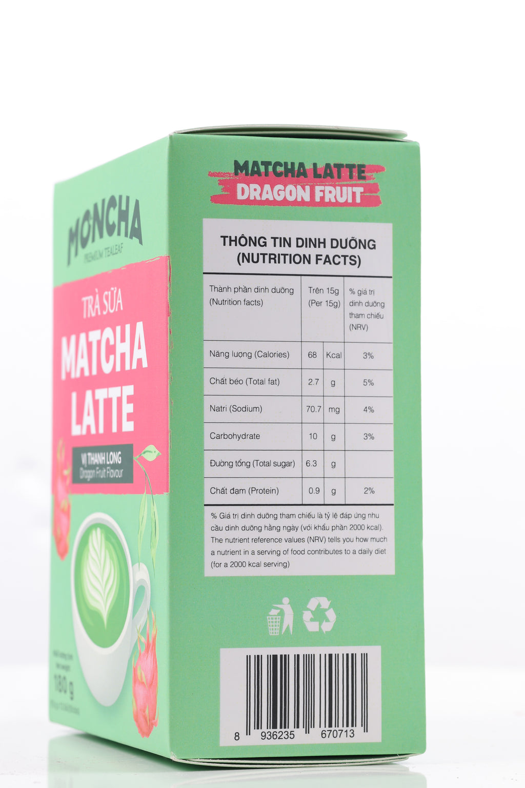 MONCHA Matcha Latte Drachenfrucht – Seitenansicht Verpackung