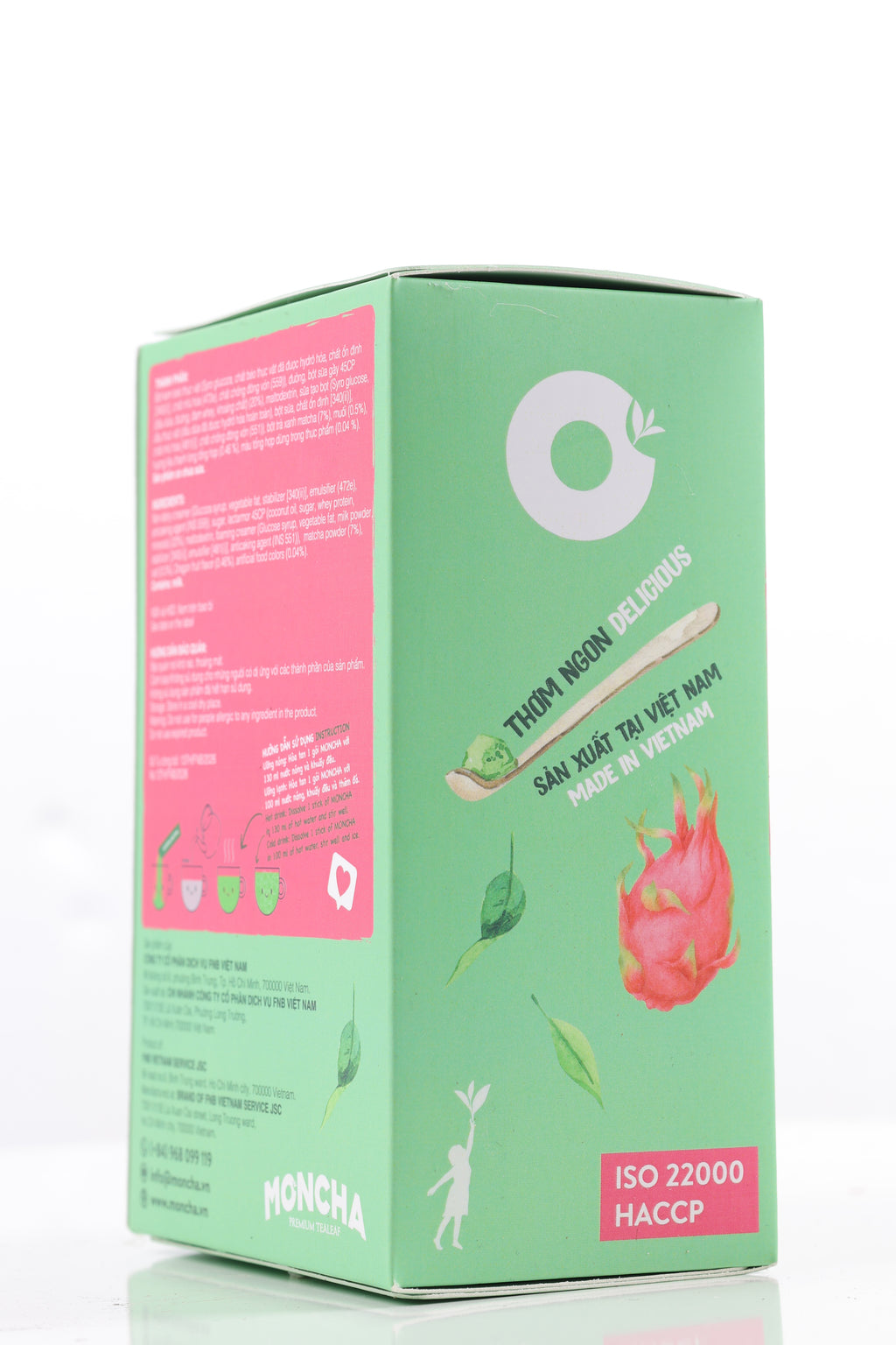 MONCHA Matcha Latte Drachenfrucht – Rückseite Verpackung