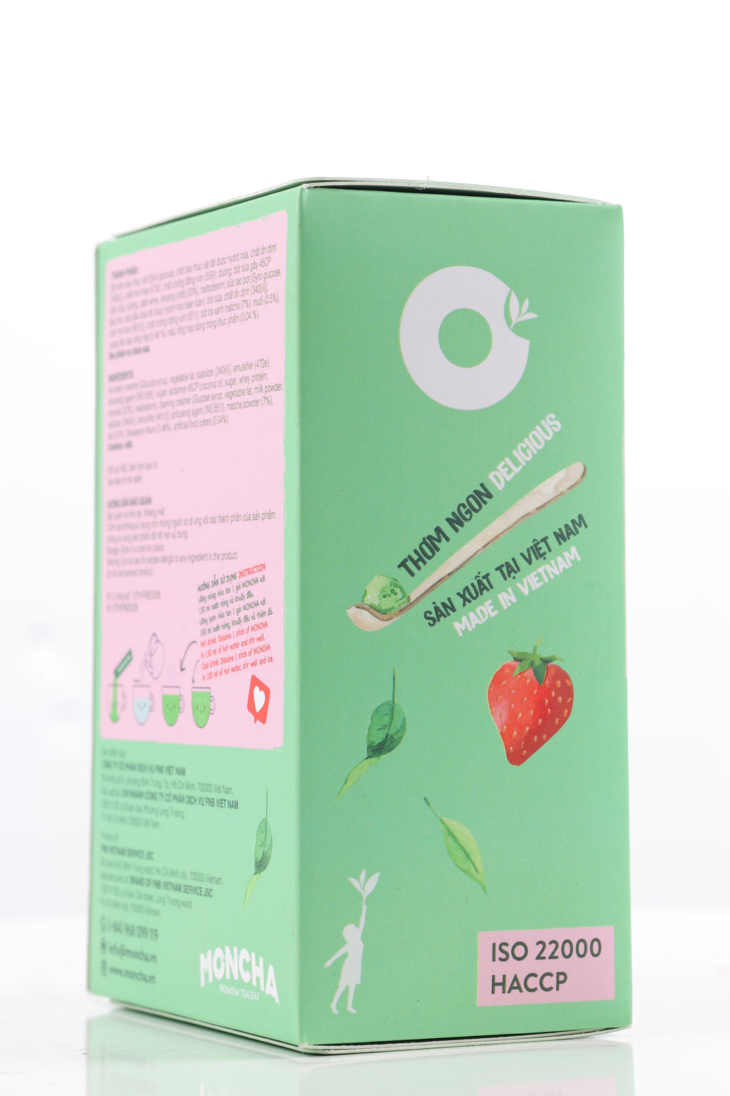 MONCHA Matcha Latte Erdbeere – Rückseite Verpackung